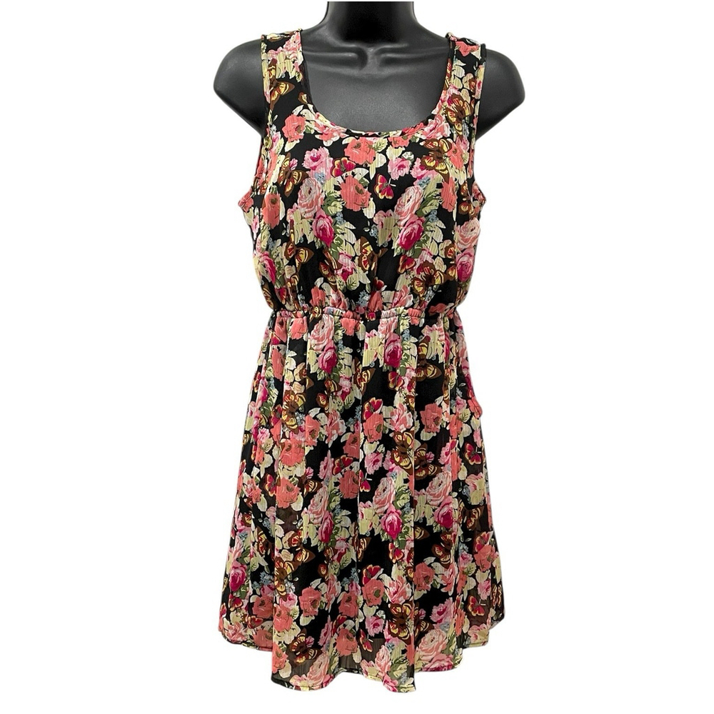 Band of Gypsies Womens Size Medium Dress Sleeveless Floral Lattice Back Pockets